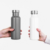 Gray and white water bottle psd mockups