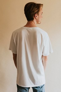 Man in white t-shirt blue jeans