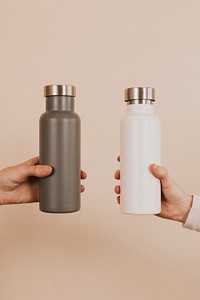 Gray and white water bottle mockups