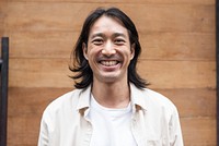 Happy long haired Japanese man
