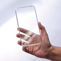 Man holding transparent mobile phone