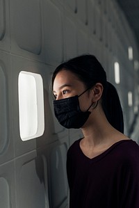 Girl with face mask in state quarantine due to Covid-19