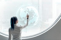 Round screen mockup in a modern university building 