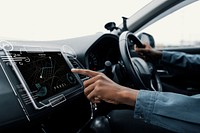 Gps navigation tablet screen mockup psd in self driving car
