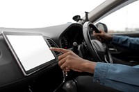 White tablet screen mockup psd in self driving car
