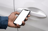Phone screen mockup unlocking smart car by mobile app psd