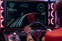 Screen mockup of car racing arcade game psd