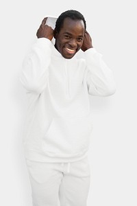 Simple white hoodie mockup psd comfortably sporty menswear