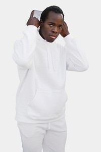 Simple white hoodie mockup psd comfortably sporty menswear