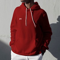 BFF printed hoodie mockup psd red sportswear 