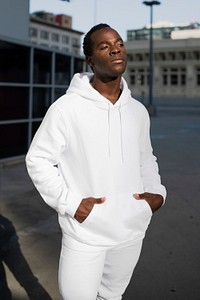 Simple white hoodie mockup psd comfortably sporty menswear