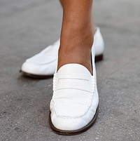 White leather loafers mockup psd shoes women’s fashion