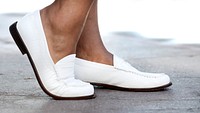 White leather loafers mockup psd shoes women’s fashion