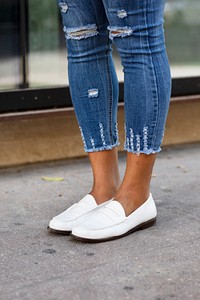 White leather loafers shoes women&rsquo;s fashion