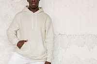 Stylish beige hoodie mockup psd streetwear men&rsquo;s apparel fashion