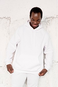 Simple white hoodie mockup psd comfortably sporty menswear