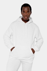 Stylish white hoodie mockup psd streetwear men’s apparel fashion