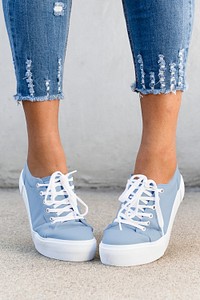 Blue canvas sneakers mockup psd women’s shoes apparel shoot