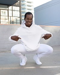 Stylish white hoodie mockup psd streetwear men&rsquo;s apparel fashion