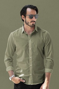 Basic green shirt mockup psd men’s fashion apparel studio shoot