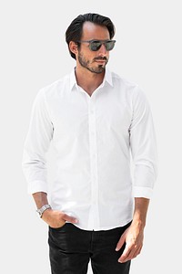 Basic white shirt mockup psd men’s fashion apparel studio shoot