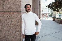 Turtleneck shirt mockup psd white outdoor fashion shoot