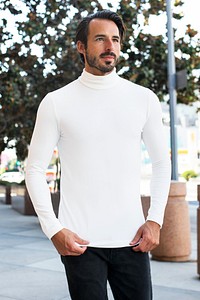 Simple white turtleneck mockup psd shirt street style men’s fashion