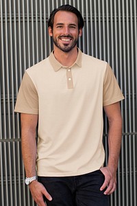 Beige polo shirt mockup psd street style menswear fashion apparel shoot