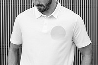 White polo shirt with logo men's simple fashion closeup