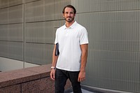 White polo shirt street style menswear fashion apparel shoot
