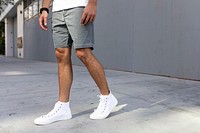 Men’s ankle sneakers mockup psd white street style apparel shoot