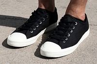 Black canvas sneakers mockup psd men’s shoes apparel shoot