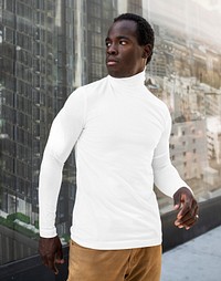 Simple white turtleneck mockup psd shirt street style men’s fashion