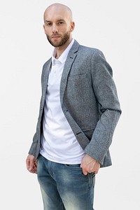 Simple polo shirt mockup psd man wearing suit business look photoshoot