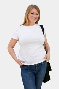 Minimal white t-shirt mockup psd women’s plus size street style apparel