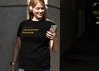 Future printed t-shirt mockup psd black stylish size inclusive apparel outdoor shoot