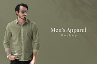 Business casual shirt mockup psd green men’s apparel collection advertisement