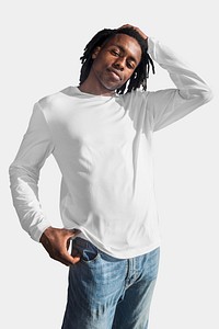 White t-shirt psd mockup long sleeve apparel studio shoot
