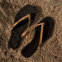 Beach sandals mockup psd black summer fashion aerial view