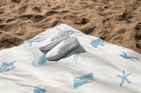 Simple sneakers mockup psd  on design beach towel apparel