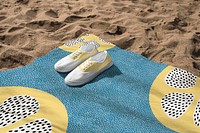 Simple sneakers mockup psd yellow on design beach towel apparel