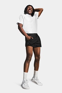 Men&rsquo;s polo shirt mockup psd fashion studio photoshoot full body