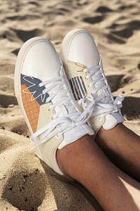 Sneakers mockup psd women’s beach fashion shoot