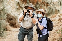 Happy senior couple travel during the new normal 