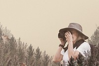 Senior woman mockup psd brown nature background