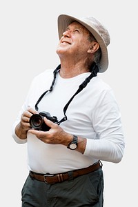 Grandpa&rsquo;s apparel mockup psd with camera hanging