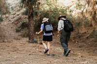 Active senior couple on a date in the forest