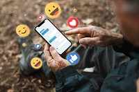 Senior man receiving positive reactions from social media