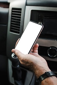 Smartphone white screen mockup psd with car interior background