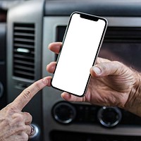Smartphone white screen mockup psd with car interior background